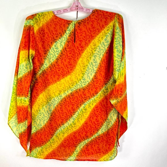 VTG As-Hro Sequin Flowing Color Blouse Womes Size S Orange Yellow Long Sleeve - Picture 5 of 10